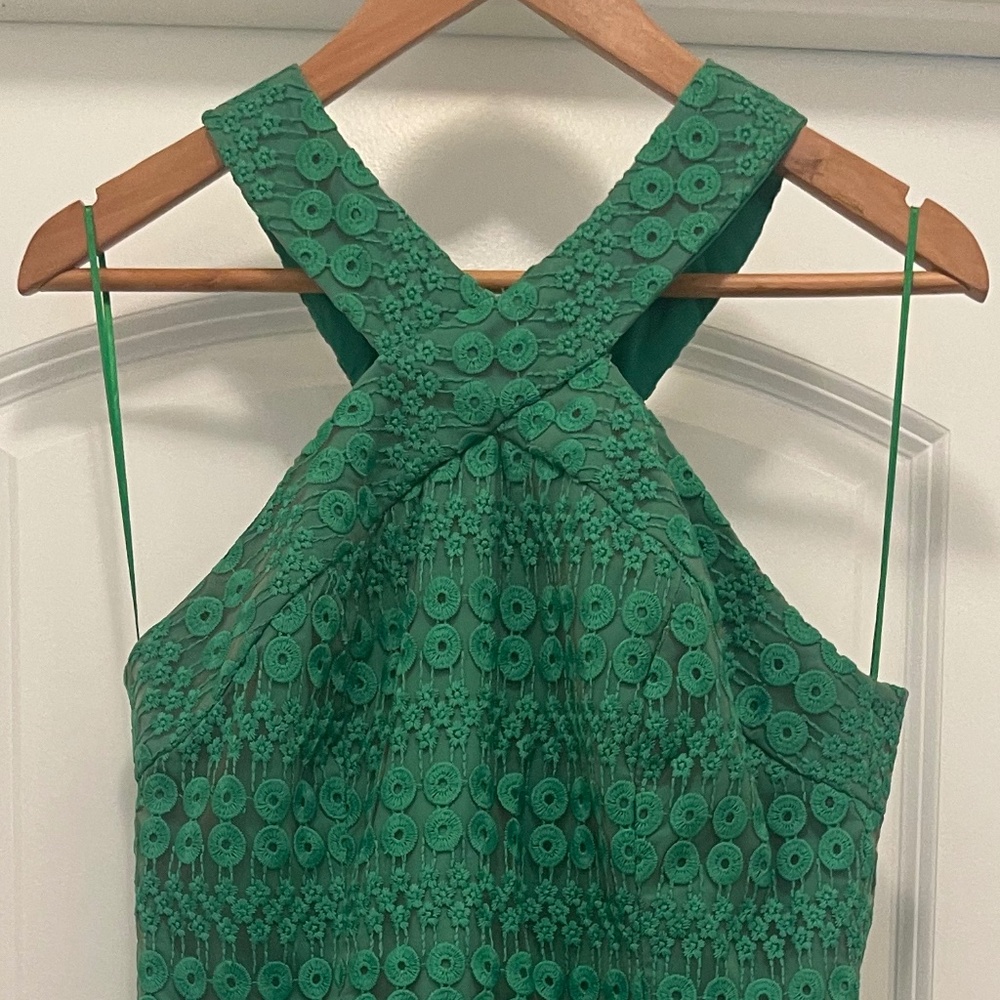 Trina Turk Green Halter Midi Geometric Print Zipped Lined Dress Size 6